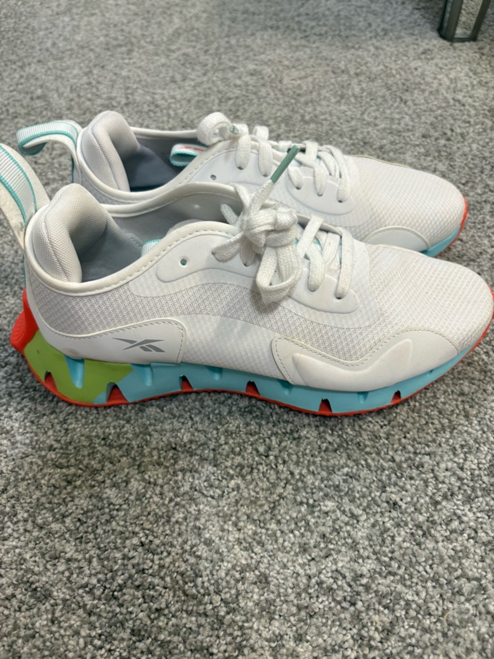 Reebok Women’s White Athletic Sneakers with Teal, Lime & Coral Accents